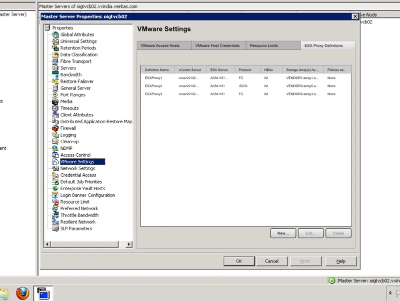 NetBackup ESX Proxy Configuration screenshot 3