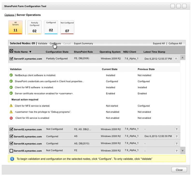 Sharepoint Farm Configuration for NetBackup screenshot